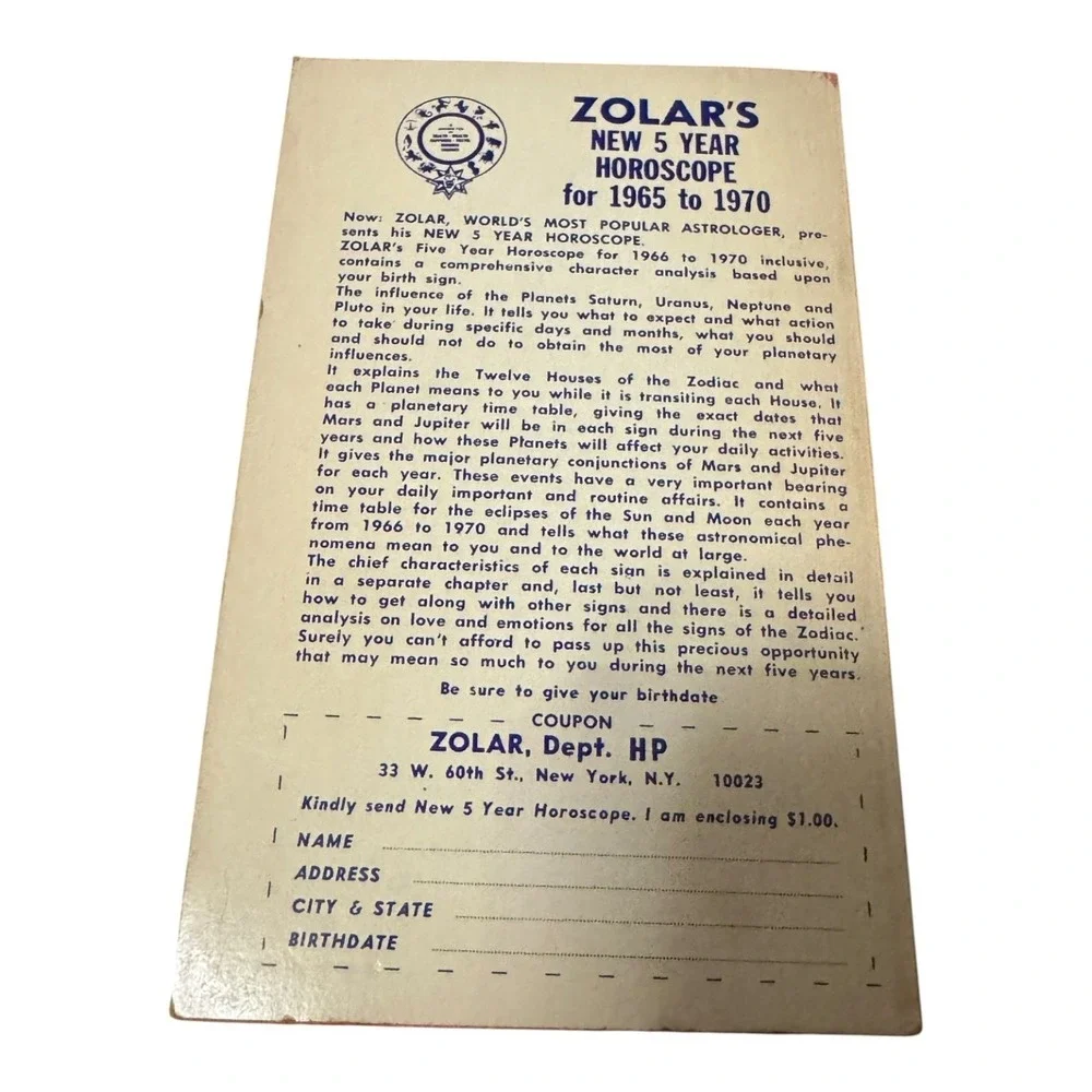 Vintage Zolar's Hypnosis Digest 1966 Paperback Self-Help Mind Control Astrology